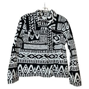 Chicos (2) Alphia Aztec Tribal Blazer Jacket Large 12‎ Button Front Black White